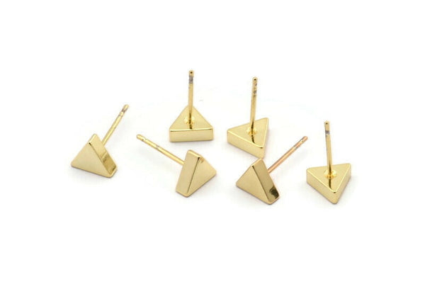 Gold Triangle Earring, 4 Gold Plated Brass Triangle Stud Earrings (7x15mm) D938