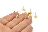 Gold Triangle Earring, 4 Gold Plated Brass Triangle Stud Earrings (7x15mm) D938