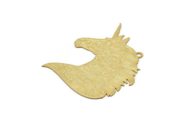 Gold Horse Charm, 4 Gold Plated Brass Unicorn Charms With 1 Loop, Earrings, Pendants (32x27mm) D0630