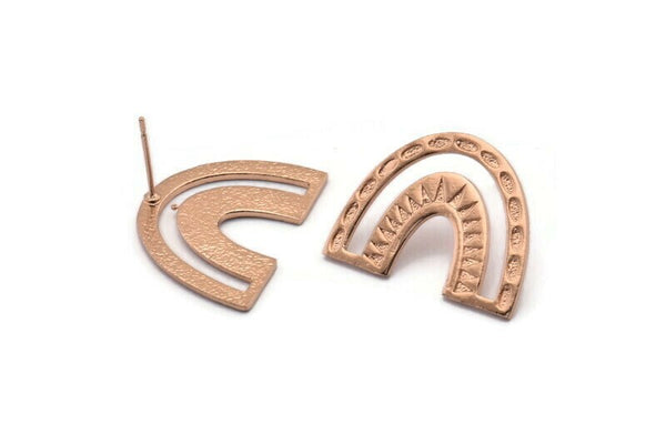 Earring Studs, 2 Rose Gold Plated Brass - U Shape Earrings - Rose Gold Earrings - Earrings (20x25x1mm) N1464