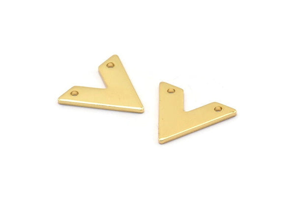 Gold V Shape, 10 Gold Plated Brass V Shaped Charms With 2 Holes (15x13x1mm) M01241