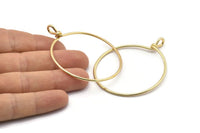 Gold Round Charm, 2 Gold Plated Brass Wire Round Charms With 1 Loop, Earrings, Pendants, Findings (62x50x1.5mm) D1298