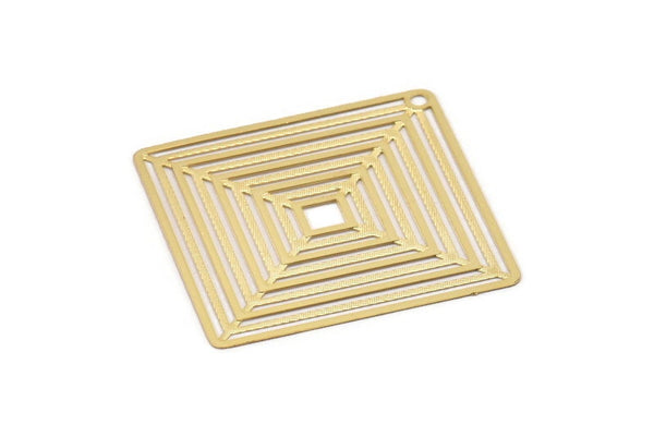 Gold Earring Charm, 2 Textured Gold Plated Brass Square Earring Charms With 1 Hole, Pendants, Findings (38mm) E433