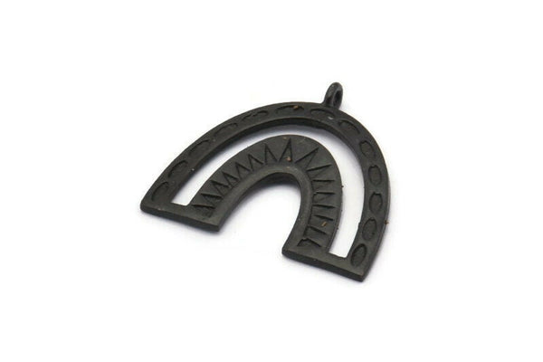 Black Charm, 2 Oxidized Black Brass Pendants, U Shape Charms With 1 Loop (25x23x1.2mm) N1461 H1336