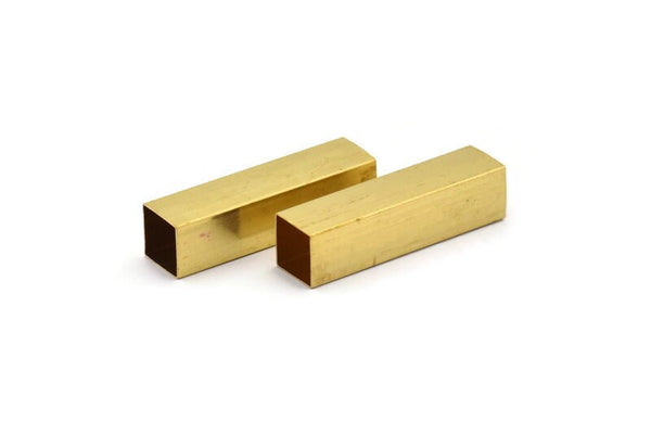Geometric Tube Beads, 6 Huge Raw Brass Square Tubes  (10x40mm) Bs 1510