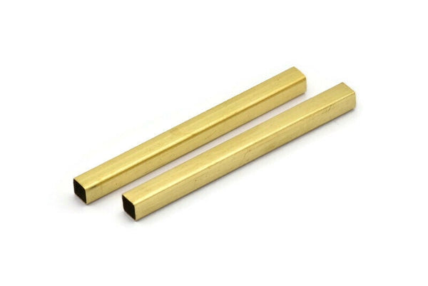 Brass Tube Beads, 12 Raw Brass Square Tubes  (5x60mm) Bs 1607