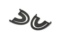 Black Charm, 2 Oxidized Black Brass Pendants, U Shape Charms With 2 Loops (26x23x1.2mm) N1448 H0982