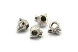 Silver Wolf Beads, 5 Antique Silver Plated Brass Wolf Bracelet Parts (11x10mm) N0377 S1194