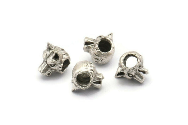 Silver Wolf Beads, 5 Antique Silver Plated Brass Wolf Bracelet Parts (11x10mm) N0377 S1194