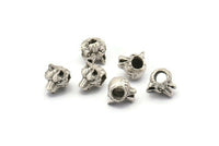 Silver Wolf Beads, 5 Antique Silver Plated Brass Wolf Bracelet Parts (11x10mm) N0377 S1194