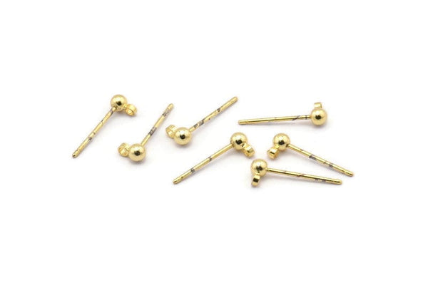 Gold Ball Earring, 18 Gold Plated Brass Ball Earring and 3 mm Hole Hook BS 1798