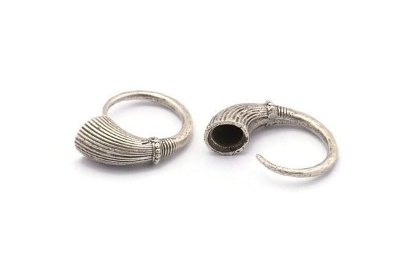 Silver Ring Setting, Antique Silver Plated Brass Horn Ring With 1 Stone Setting - Pad Size 8mm N1138