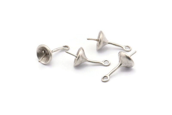 Silver Ear Hooks, 8 Antique Silver Plated Brass Earring Setting With 1 Loop, Charms, Connectors, Findings (17x7.5mm) BS 2215