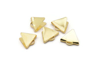 Gold Ribbon End Claps, 12 Gold Plated Brass Triangle Ribbon Crimp Ends With 1 Loop, Jewelry Findings (15x13mm) A1594