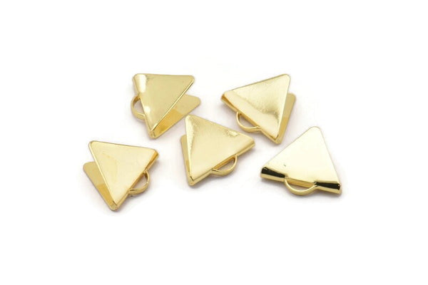 Gold Ribbon End Claps, 12 Gold Plated Brass Triangle Ribbon Crimp Ends With 1 Loop, Jewelry Findings (15x13mm) A1594