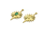 Brass Badge Charm, 2 Raw Brass Rosette Charms With 1 Loop, Pad Size : 4x6mm (32x19mm) N1590