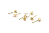 Earring Post Stud, 24 Stainless Steel Earring Posts With Gold Plated Brass 3.5mm Pad And 1 Loop, Ear Studs E134