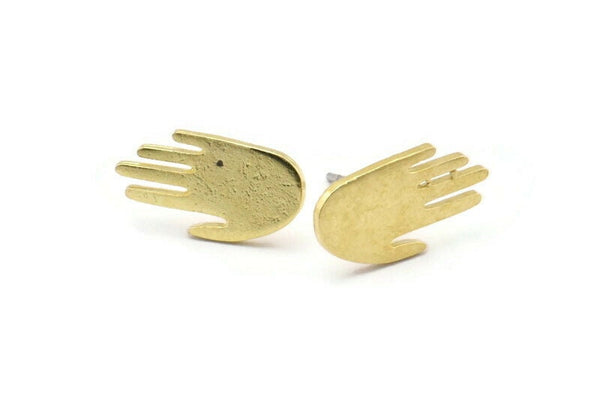 Brass Hand Earring, 8 Raw Brass Hand Stud Earrings (16x8x1mm) N1606