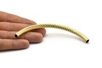 Raw Brass Tube, 4 Textured Raw Brass Curved Tube Pendant (7x120mm) Bs 1632