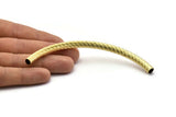 Raw Brass Tube, 4 Textured Raw Brass Curved Tube Pendant (7x120mm) Bs 1632