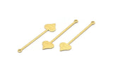 Brass Heart Charm, 24 Textured Raw Brass Spade Charms With 1 Loop (40x9x0.80mm) M02246