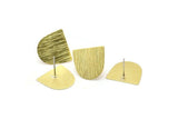 D Shape Earring, 10 Textured Raw Brass D Shape Stud Earrings (16x17x0.50mm) M01327 A2407