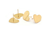 Gold Heart Earring, 4 Gold Plated Brass Heart Stud Earrings (16x14x1mm) M848 A2143