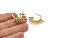 Gold Sun Earring, 2 Textured Gold Plated Brass Sunny Earrings (34x32x2mm) E245