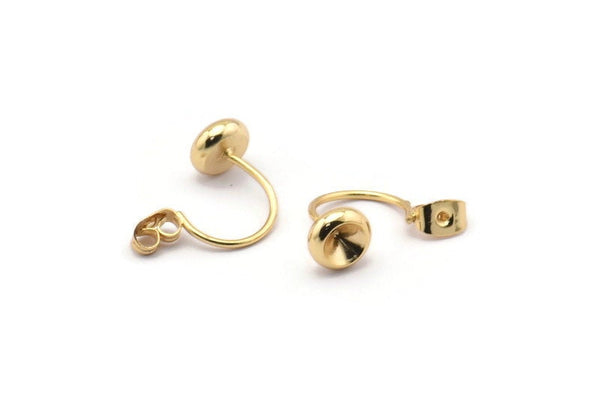 Gold Back Stoppers, 2 Gold Plated Brass Earring Studs Back Stoppers With 1 Pad (19.5x8x1mm) E365