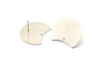 Silver Moon Earring, 4 Matte Silver Plated Brass Moon Stud Earrings With 1 Hole (28x21x0.80mm) M050 A1513