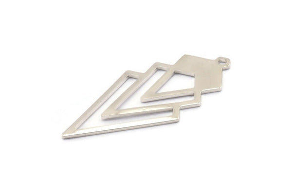 Silver Triangle Charm, 4 925 Sterling Silver Plated Diamond Charms With 1 Loop (49x22x1mm) M01161