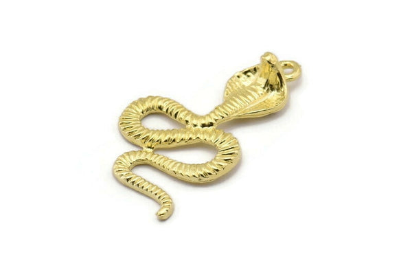 Brass Snake Charm, Raw Brass Cobra Snake Charm With 1 Loop, Pendants, Findings, Earrings (45x26x8x2mm) N1639
