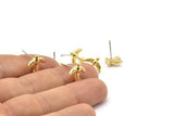 Brass Bird Earring, 8 Raw Brass Bird Stud Earrings (12x12x2mm) N1637
