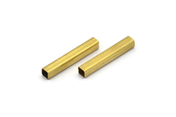 Geometric Tube Bead, 50 Raw Brass Square Tubes (3x20mm) Bs 1617