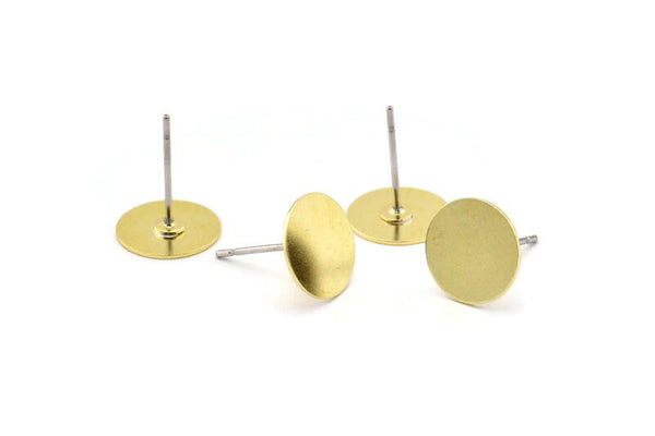 Brass Round Earring 12 Raw Brass Round Stud Earrings (10x0.45mm) M01357 A2409