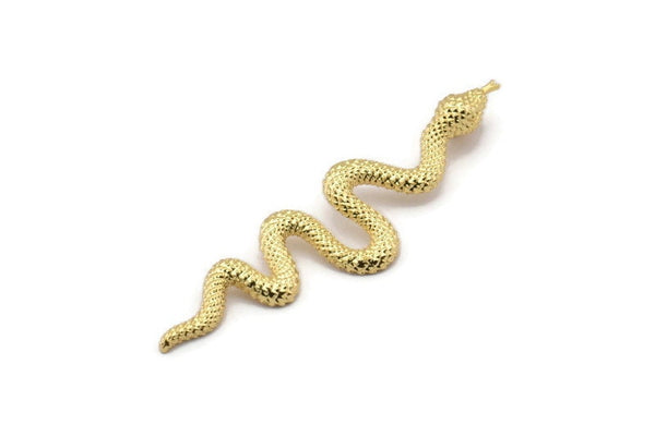 Gold Snake Charm, 2 Gold Plated Brass Snake Pendants With 1 Loop, Charms, Findings (53x13x1.8mm) N1600 H0044