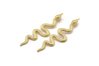 Gold Snake Charm, 2 Gold Plated Brass Snake Pendants With 1 Loop, Charms, Findings (53x13x1.8mm) N1600 H0044