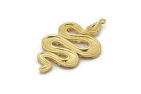 Gold Snake Charm, Gold Plated Brass Snake And Moon Phases Pendant With 1 Loop, Charms, Findings (47x27x3mm) N1605