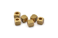 Brass Cube Beads, 16 Raw Brass Square Cube Beads (8mm) T001  D0157