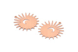 Copper Sun Charm, 8 Raw Copper Sun And Crescent Charms With 1 Loop, Findings (29x28x0.80mm) M02120