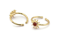 Gold Ring Settings, 2 Gold Plated Brass Sun Ring With 1 Stone Setting - Pad Size 4mm N1591 H0984