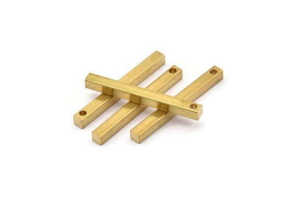 Tiny Bar Pendant, 12 Raw Brass Bars, Necklace, Earring Findings (3x3x30mm) D0240