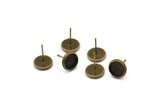Iron Post Bronze Pad, 50 Antique Bronze Earring Posts 8mm Pad, Ear Studs D0192