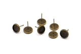 Iron Post Bronze Pad, 50 Antique Bronze Earring Posts 8mm Pad, Ear Studs D0192