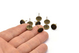 Iron Post Bronze Pad, 50 Antique Bronze Earring Posts 8mm Pad, Ear Studs D0192