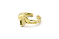Brass Ring Settings, 3 Raw Brass Drop Ring With 1 Stone Setting - Pad Size 6x4mm D0214
