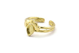 Brass Ring Settings, 3 Raw Brass Drop Ring With 1 Stone Setting - Pad Size 6x4mm D0214