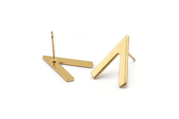 Gold Earring, 4 Gold Plated Brass V Shaped Stud Earrings (19x15x1mm) M01212 A2272