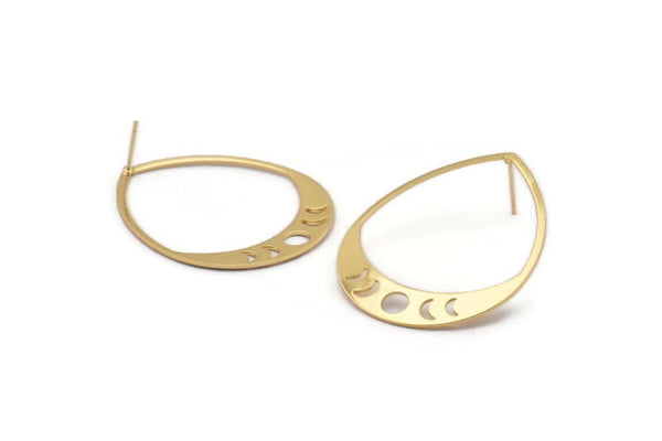 Gold Drop Earrings, 2 Gold Plated Brass Moon Phases Stud Earrings (45x36x0.80mm) M1006 A2276