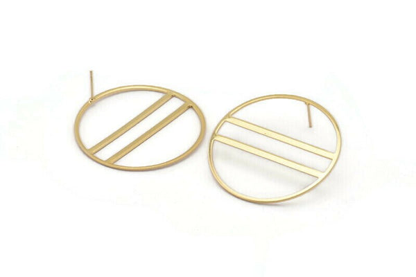 Gold Round Earring, 2 Gold Plated Brass Round Stud Earrings (43x0.90mm) M01129 A2307